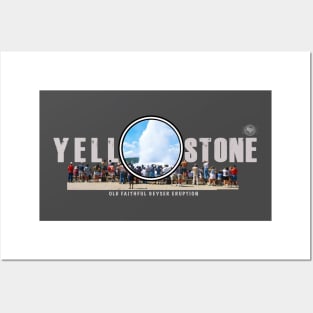 Crowd Watching Old Faithful Geyser Erupt, Yellowstone National Park - dark Posters and Art